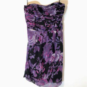 Purple floral strapless dress